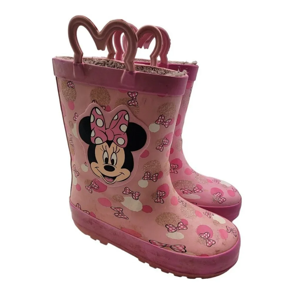 Western Chief Minnie Mouse Boots Girls Sz 9/10 fur lined rain Pink